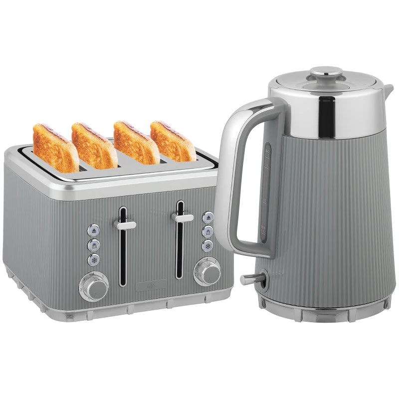 Electric Stainless Steel Kettle & Toaster Set - 3000W Fast Boil 1.7L Kettle with Limescale Filter & 4 Slice Toaster in Taupe