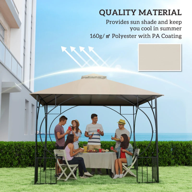 3x3m Khaki Replacement Gazebo Canopy - Double Tier Roof Top for Garden, Patio, Outdoor Use (Top Only)