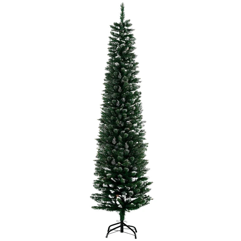 6FT Snow Dipped Christmas Pencil Tree - Foldable Black Stand, Green Holiday Indoor Decoration for Festive Home Decor