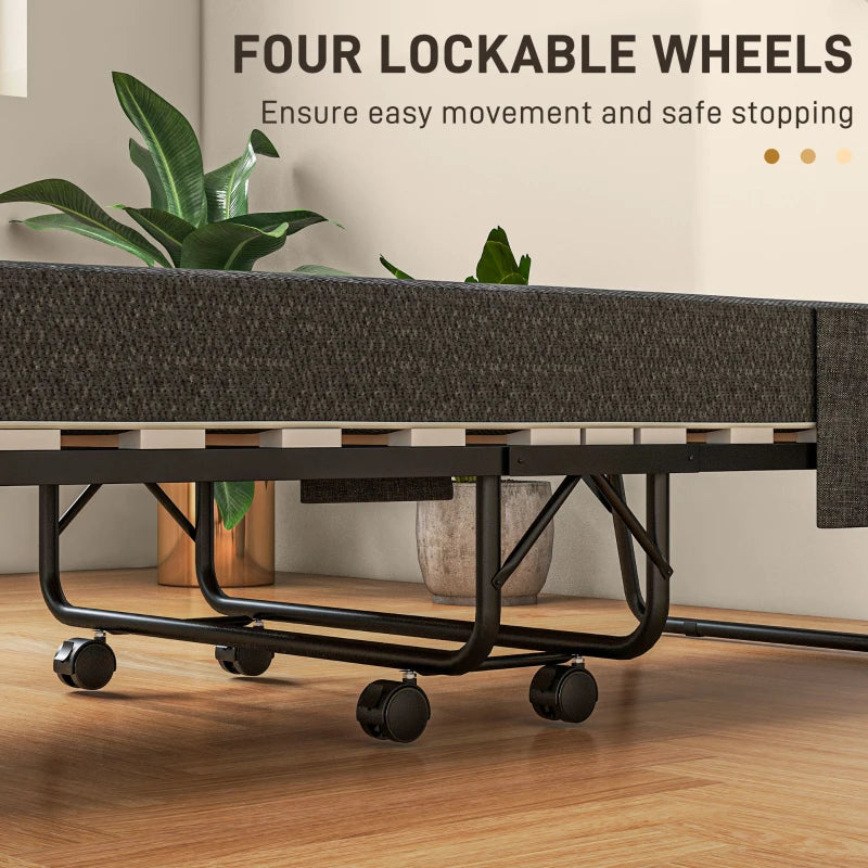 Portable Folding Bed with Wheels Steel Frame for Easy Storage and Travel Black Grey
