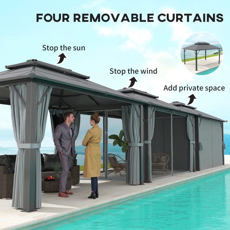 3m x4m Hardtop Gazebo Canopy - UPF30+ Protection, Permanent Pavilion with Mosquito Netting and Curtains