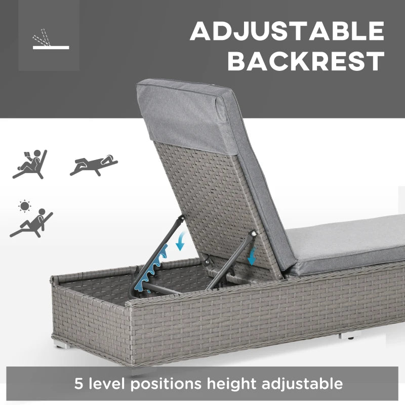 Grey Rattan Sun Lounger Set with Side Table