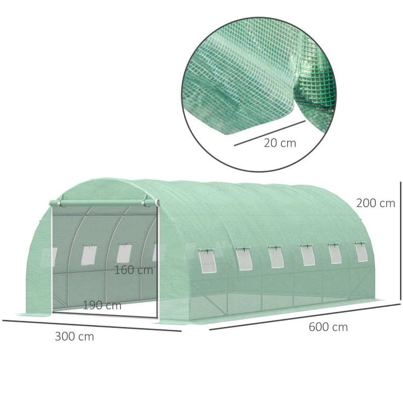 6L x 3W x 2H m Walk-in Greenhouse Polytunnel