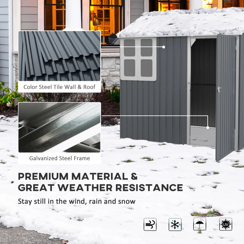 7x6ft Dark Grey Galvanised Garden Shed with Latch - Durable Outdoor Storage Solution