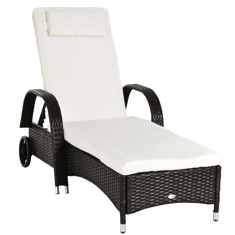 Brown Rattan Adjustable Sun Lounger - 200x73x56-103 cm