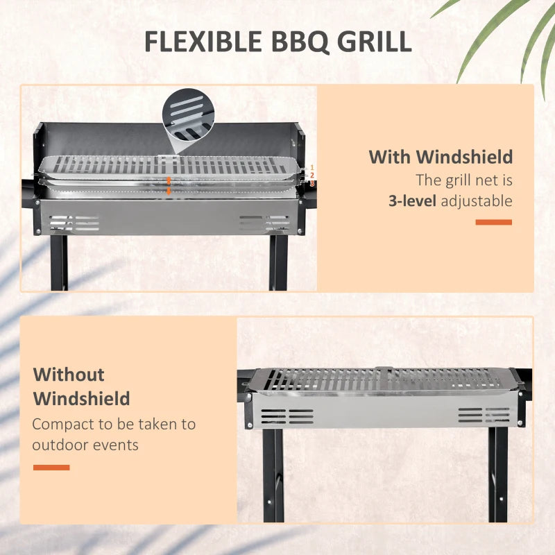 Stainless Steel Charcoal BBQ Rotisserie Grill with 3-Level Grate