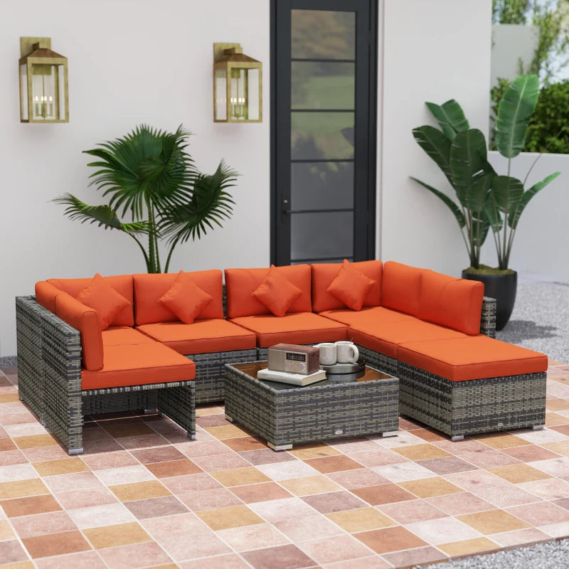 8-Piece Orange and Grey Rattan Sofa Set - Outdoor Patio Furniture