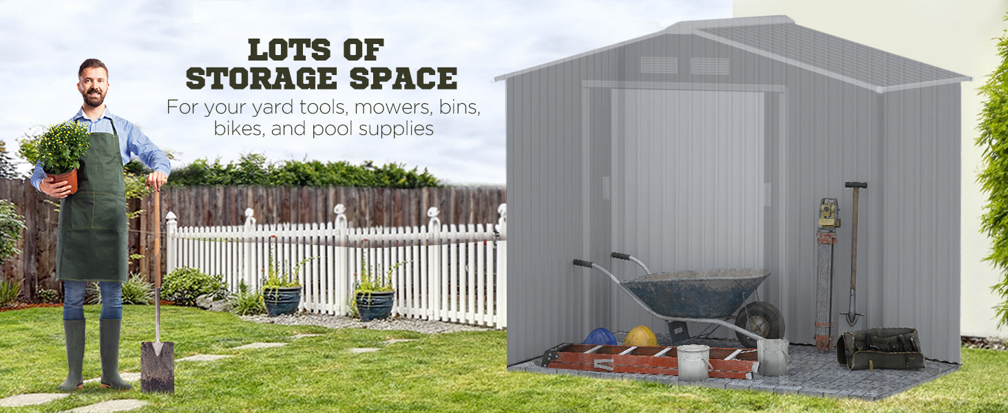 Grey 7ft x 4ft Lockable Garden Metal Storage Shed With Air Vents