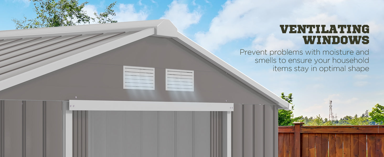 Grey 7ft x 4ft Lockable Garden Metal Storage Shed With Air Vents
