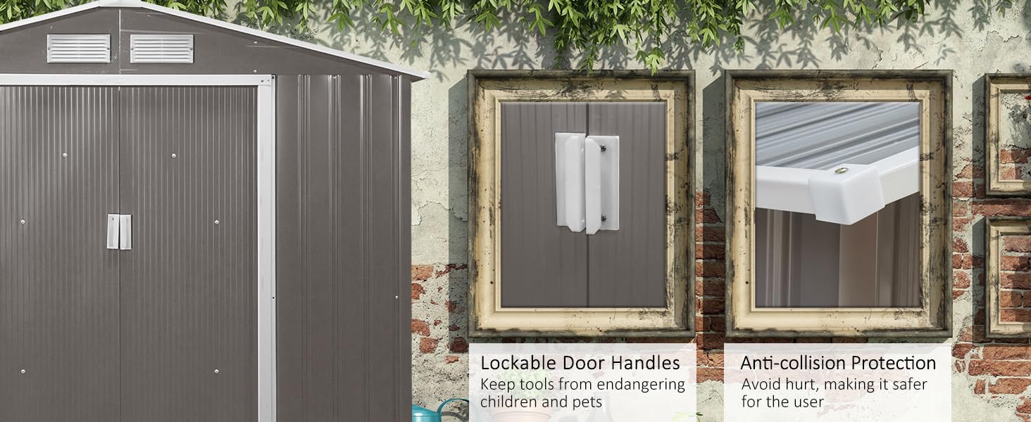 Grey 7ft x 4ft Lockable Garden Metal Storage Shed With Air Vents