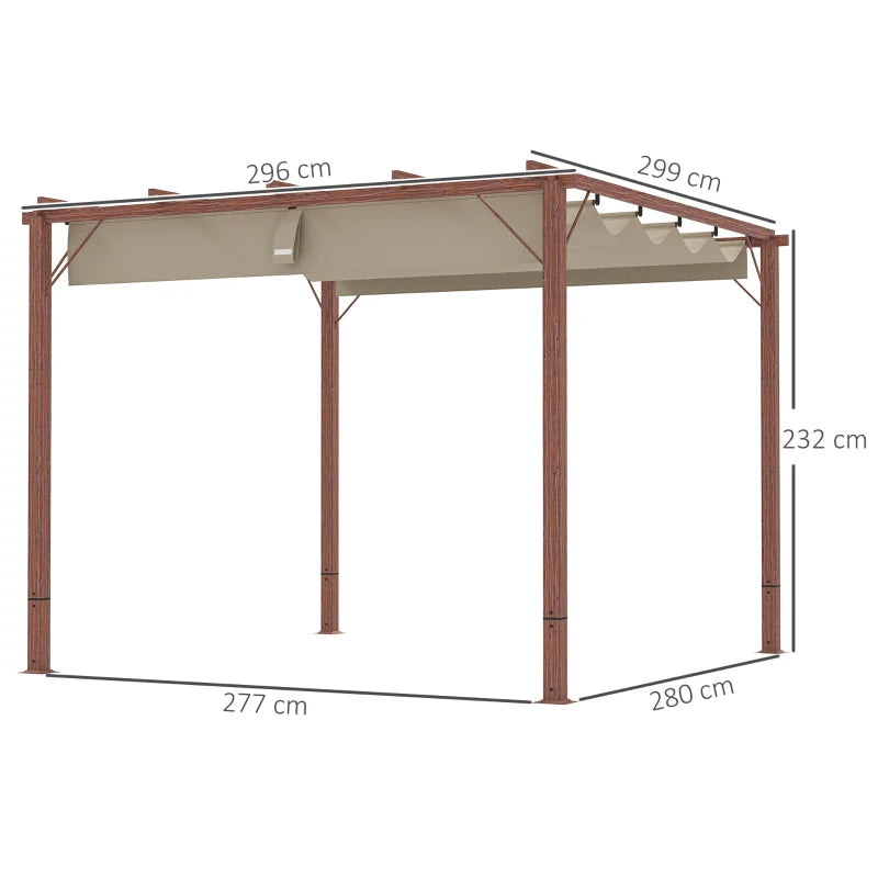 3 x 3 m Retractable Roof Pergola - Natural Wood Finish, Outdoor Shade Canopy
