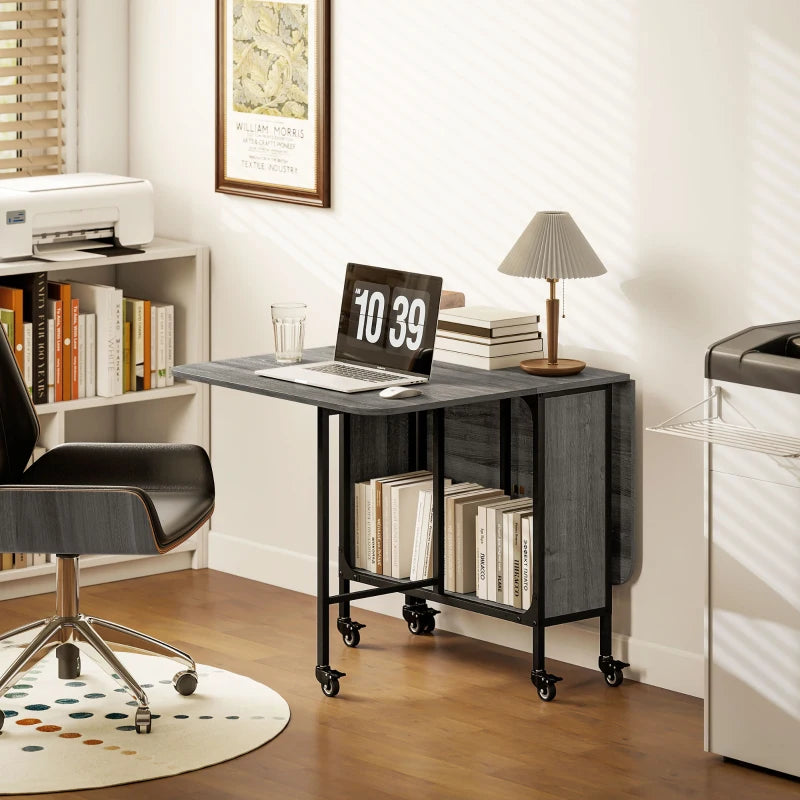 Stylish Six-Person Drop Leaf Dining Table in Grey and Black - Perfect for Small Spaces and Modern Homes