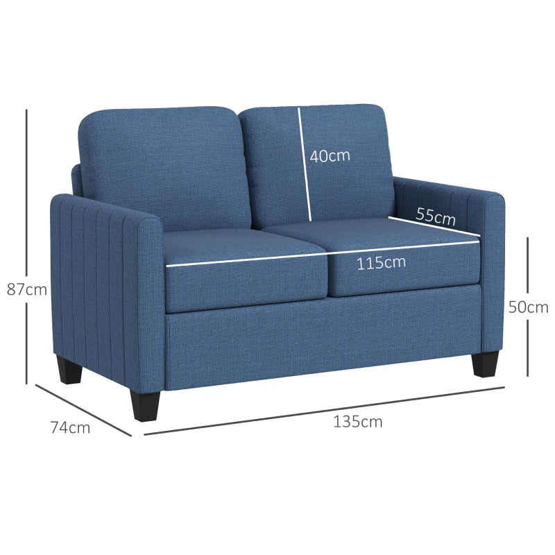 Modern Boxy Two-Seater Sofa in Blue with Linen-Look Fabric for Stylish Living Room