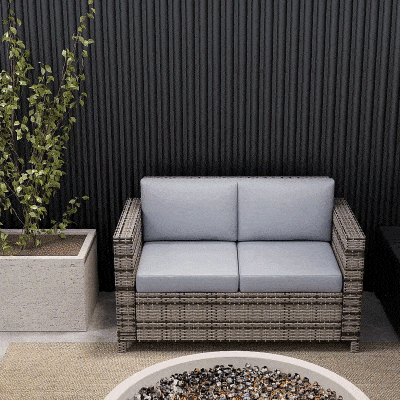 Mixed Grey Two-Seater Rattan Sofa