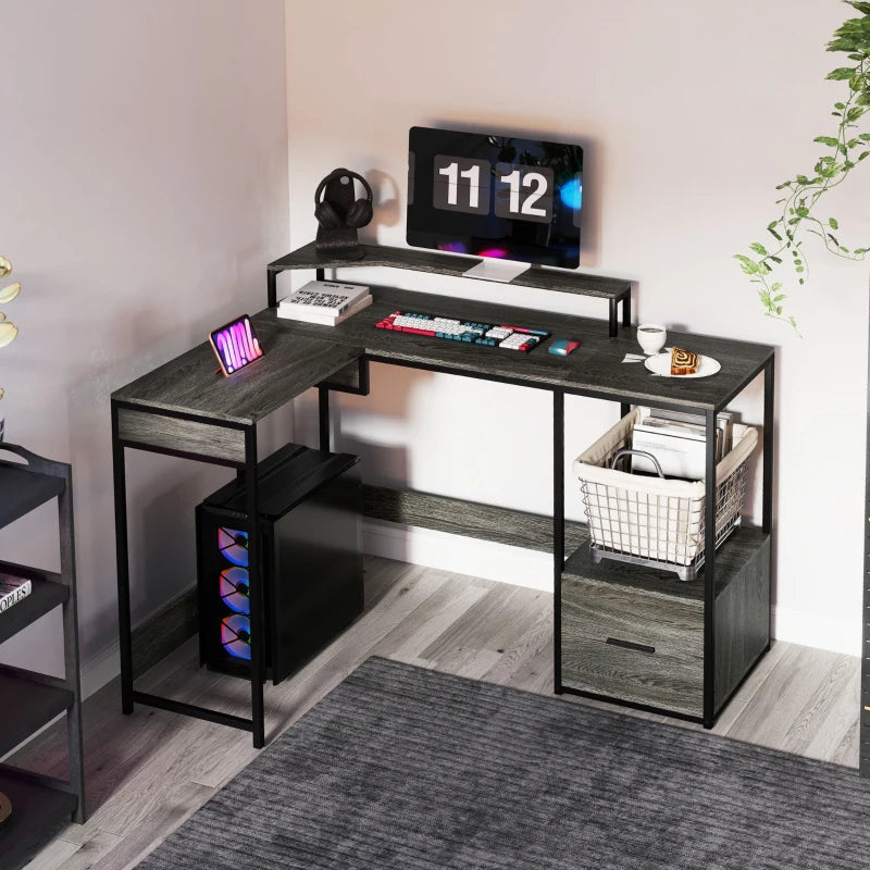 Industrial 'L' Shaped Multi-Work Desk in Charcoal Grey - Modern Office Furniture for Home & Workspace