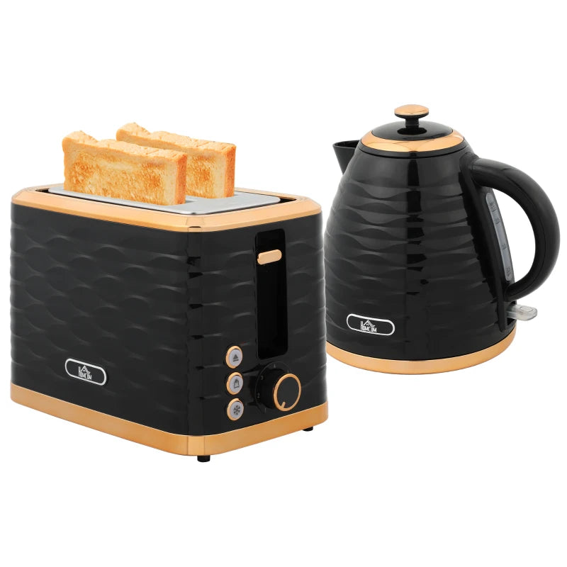 3000W Rapid Boil Kettle & 2 Slice Toaster Set - 1.7L Kettle with 7 Browning Controls, Black, Perfect Kitchen Duo