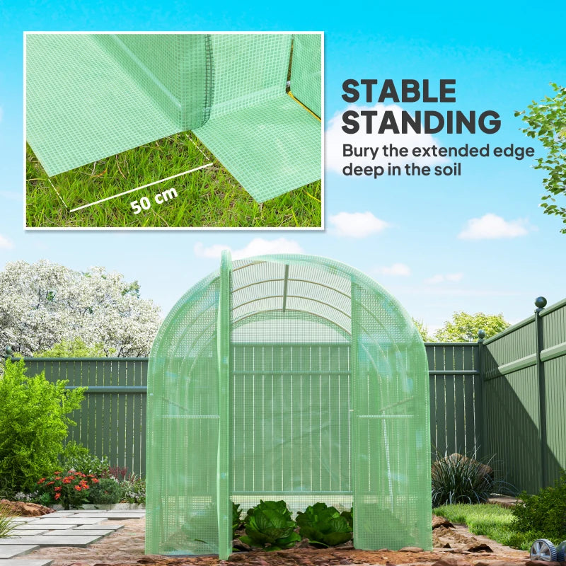 3x2x2m Green Polytunnel Greenhouse with Hinged Door - Walk-in Grow House Tent with PE Cover and Galvanised Steel Frame
