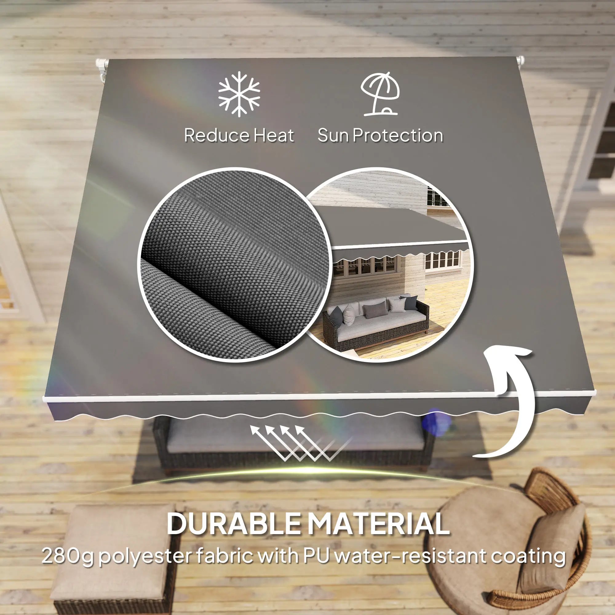 3m x 2.5m Garden Patio Manual Awning, Retractable Canopy Sun Shade Shelter with Fittings and Crank Handle, Dark Grey