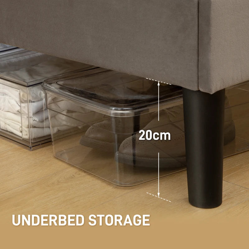 Luxurious King Size Bed Frame with Velvet Headboard Stylish Grey Design 161x208x121cm