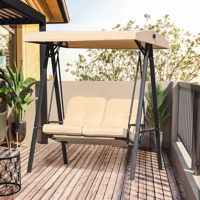 Beige 2 Seater Outdoor Swing Chair with Adjustable Canopy