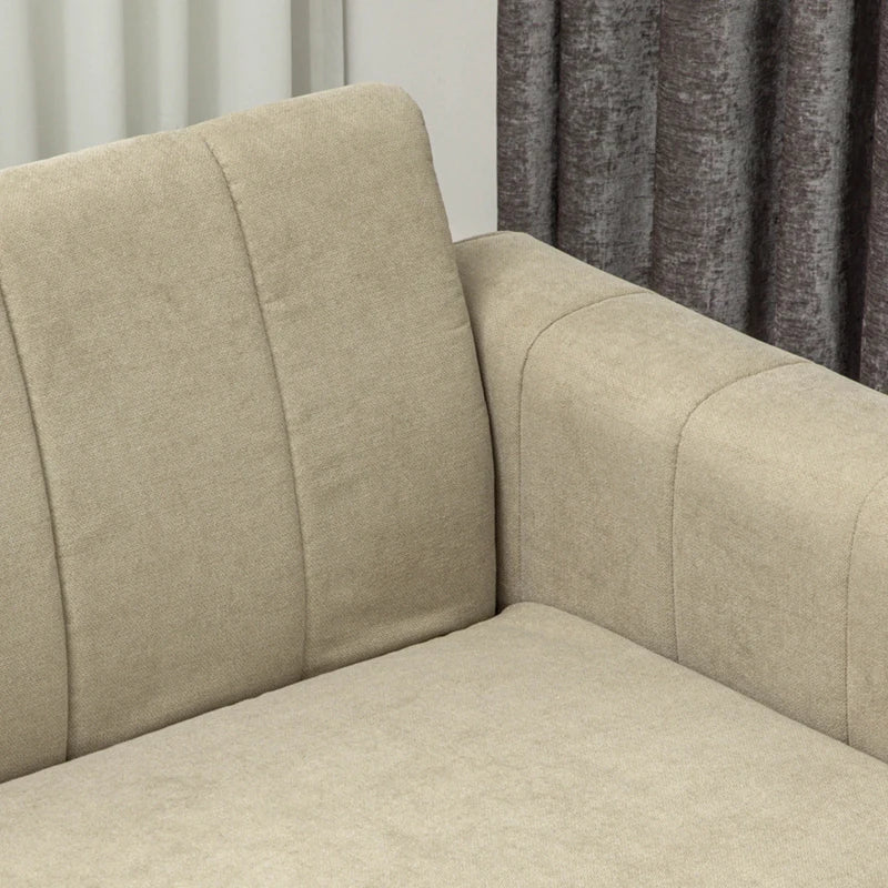 Modern Channel Tufted 3-Seater Fabric Sofa for Living Room, Guest Room, Bedroom or Home Office in Khaki