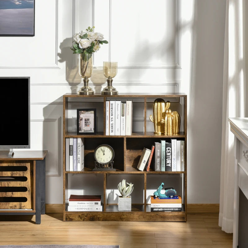 Rustic Brown 3-Tier Bookcase - Stylish Storage Shelf Unit with Open Compartments for Living Room, Bedroom, Office, 97.5 x 30 x 100 cm
