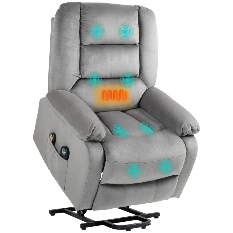 Velvet Electric Lift and Recline Massage Armchair with Remote Control in Grey