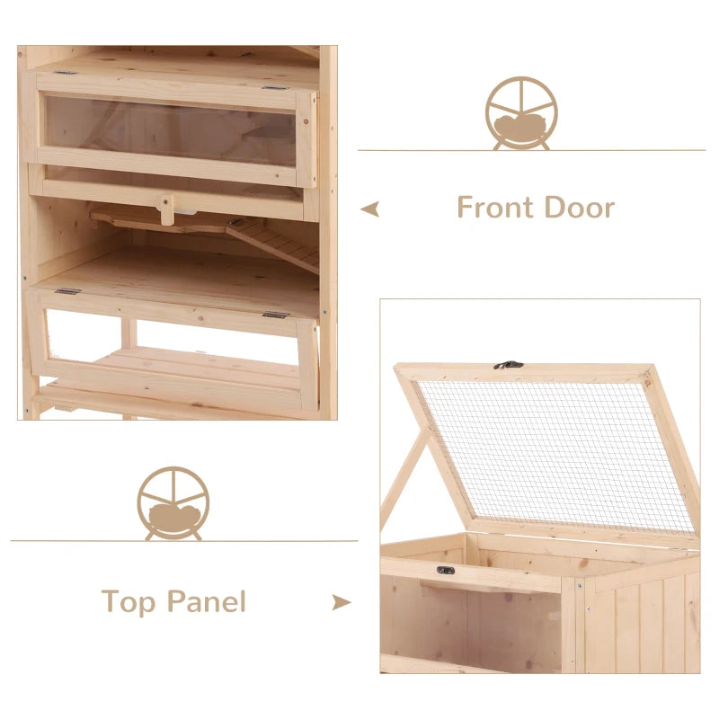 Large Wooden Hamster Cage with 4 Layers, Tall Bottom & Storage Shelf - Ideal Gerbil Habitat for Active Pets