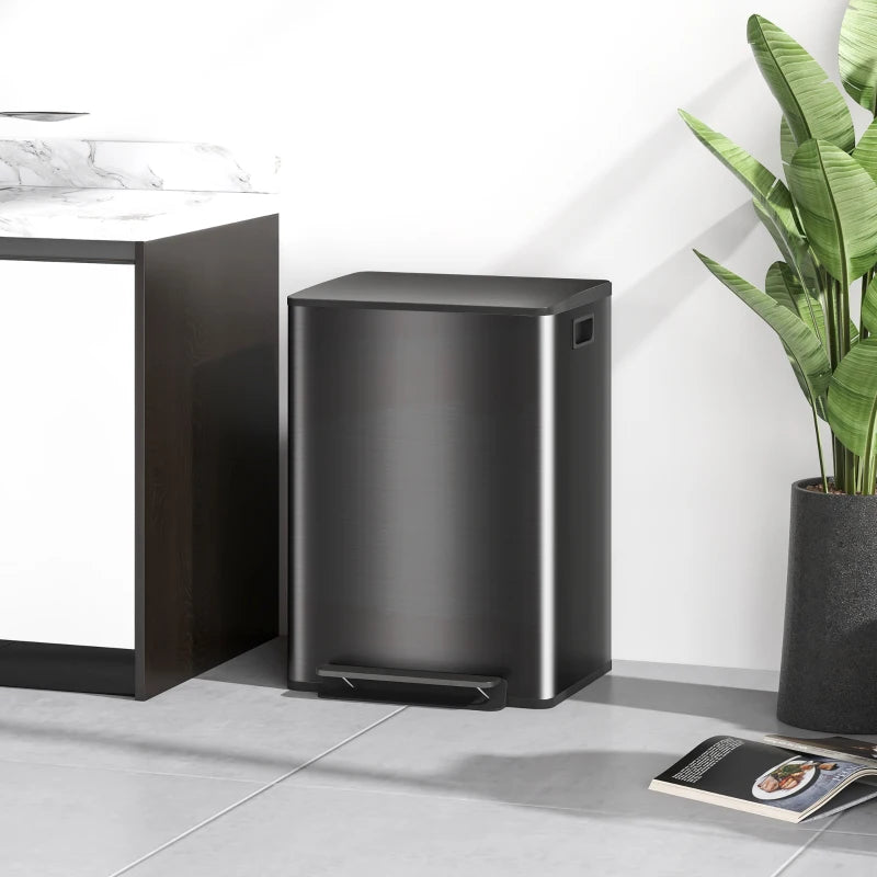 60L Dual Compartment Stainless Steel Trash Bin with Deodoriser Holders - Stylish Black Waste Management Solution