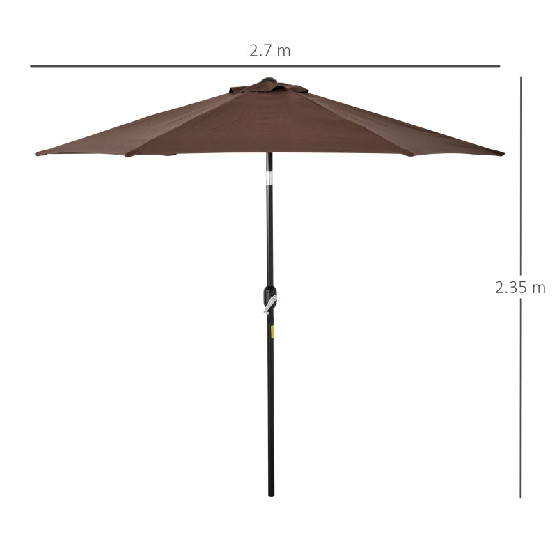 Aluminium Frame Coffee Garden Parasol Umbrella - 2.6M Tilt & Crank Sunshade