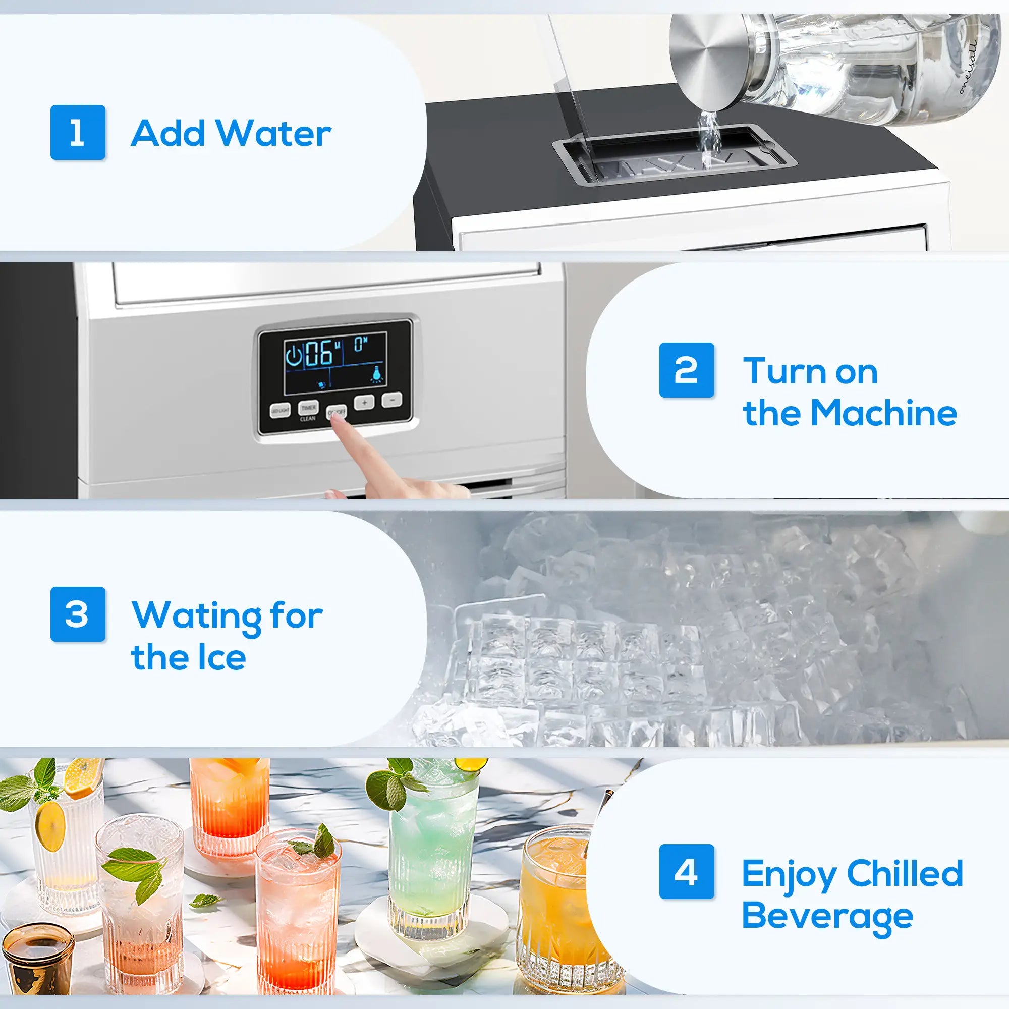 Freestanding Commercial Ice Maker Machine with Digital Control, Ice Scoop, Self-cleaning, 4kg Ice Storage