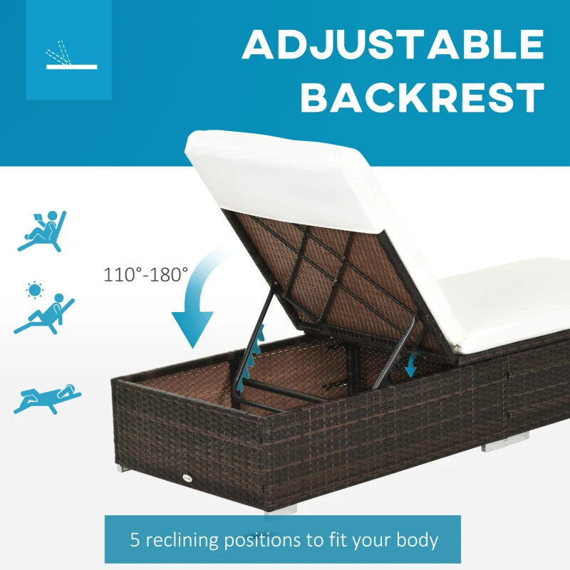 Brown Rattan Sun Lounger Set with Cushions - Outdoor Garden Furniture