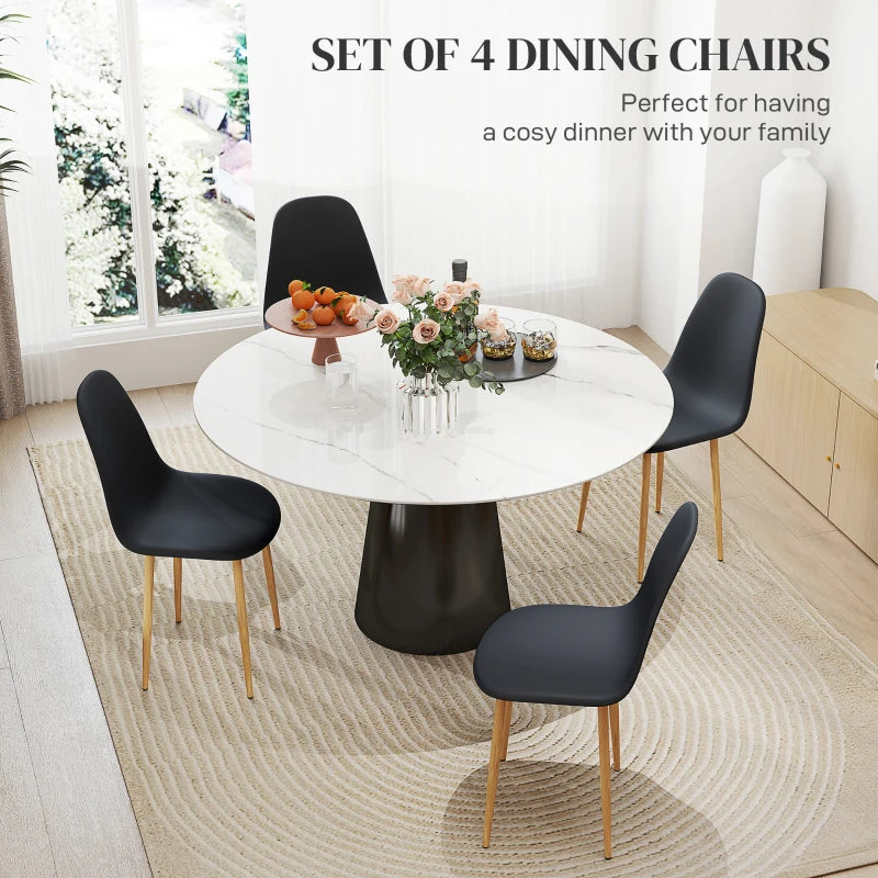 Modern Black Dining Chairs Set of 4 - Stylish Kitchen Chairs with Backrest & Steel Legs for Dining Room & Living Room