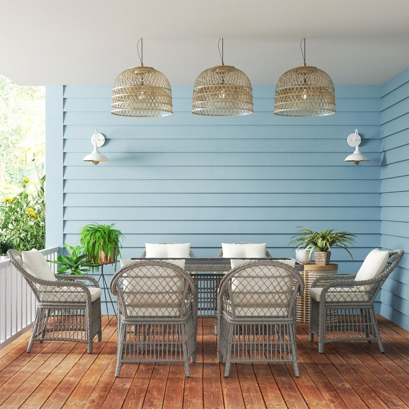 6 Seater Rattan Dining Set with Cushions, Aluminium Frame, Wicker Patio Furniture, Grey