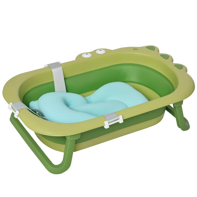 Ergonomic Foldable Baby Bath Tub for Toddlers & Infants 0-3 Years - Non-Slip Portable Design with Baby Cushion - Green