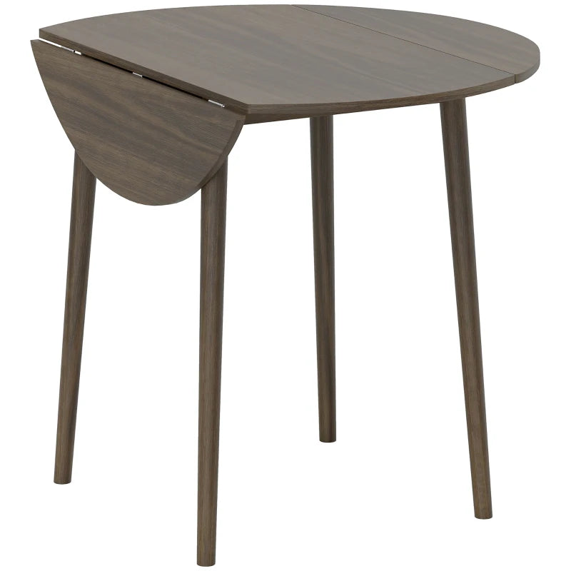 Modern Round Folding Dining Table for 4 - Space-Saving Drop Leaf Kitchen Table with Wood Legs in Grey