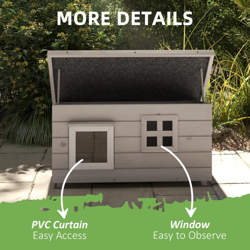 Wooden Elevated Outdoor Cat House with Openable Top Asphalt Roof and Window Grey