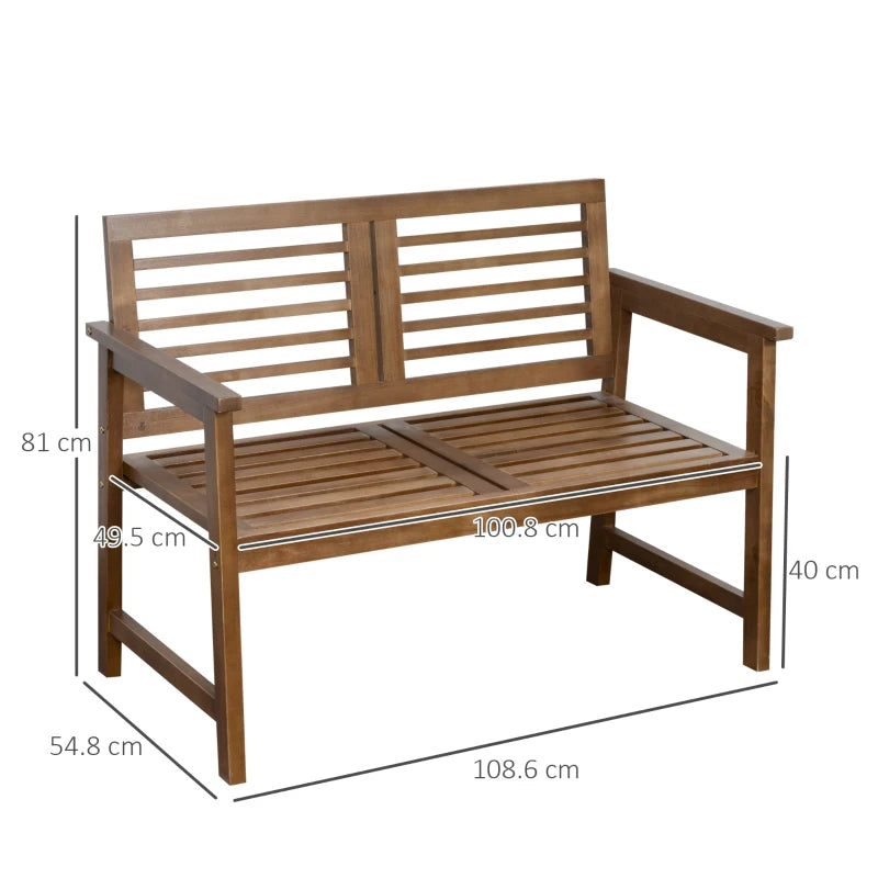 Brown Wooden Outdoor Patio Loveseat Bench with Backrest and Armrest