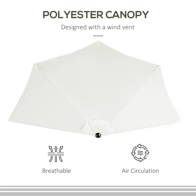 2.7m Cream White Half Garden Parasol with Steel Ribs