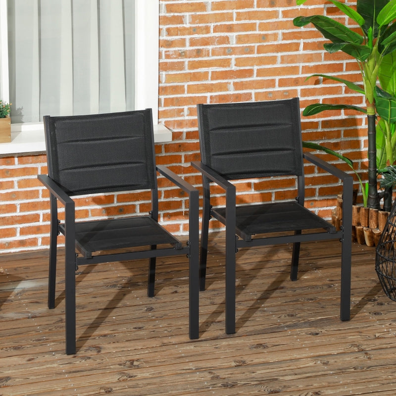 Black Aluminium Stackable Garden Chairs Set of 2