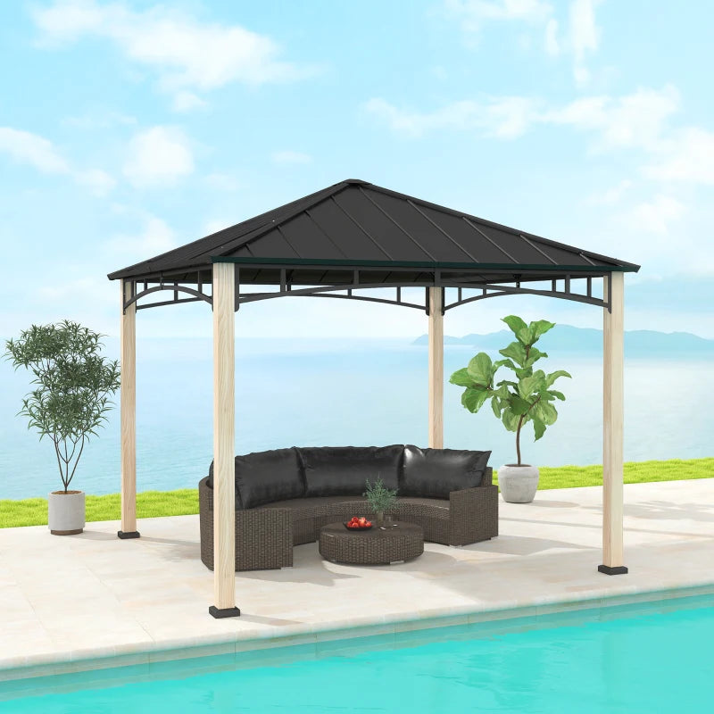 3m x 3m Black and Wood-Effect Metal Gazebo