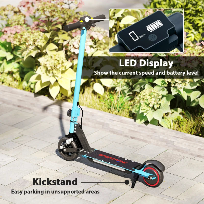 Folding Electric Scooter for Kids with Dual Brakes Front Suspension and LED Lights Blue