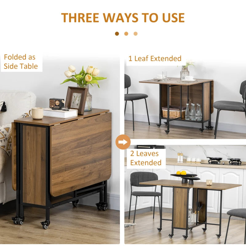 Stylish Six-Person Drop Leaf Dining Table in Brown and Black - Perfect for Small Spaces and Family Gatherings