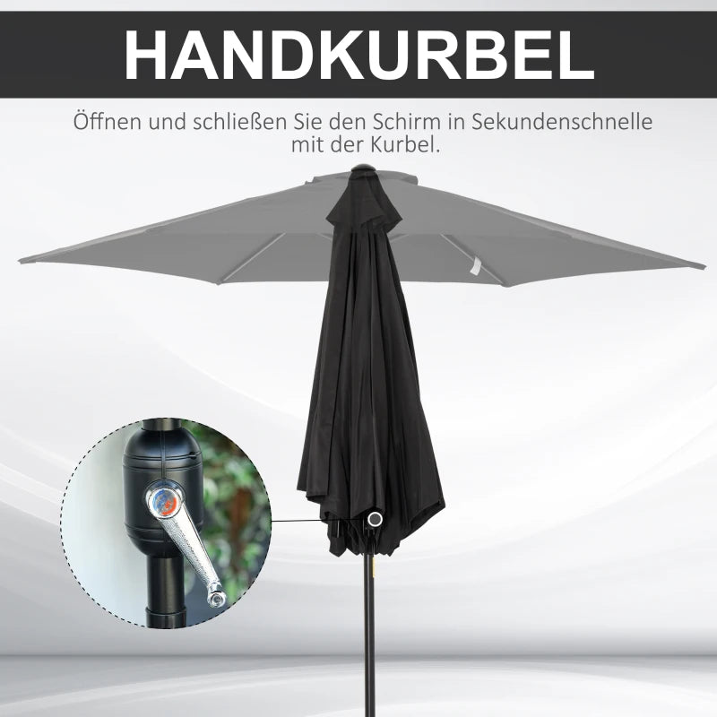 Black 2.7M Tilt Crank Garden Parasol Umbrella