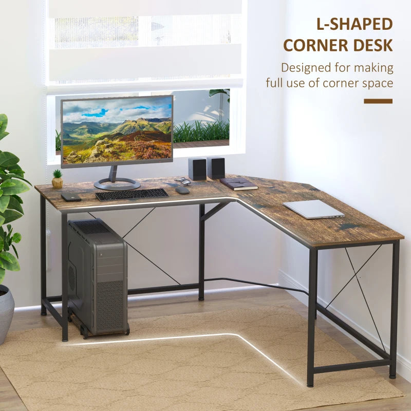 Rustic Brown L-Shaped Gaming Desk - 150x150 cm Corner Computer Desk for Home Office & Study
