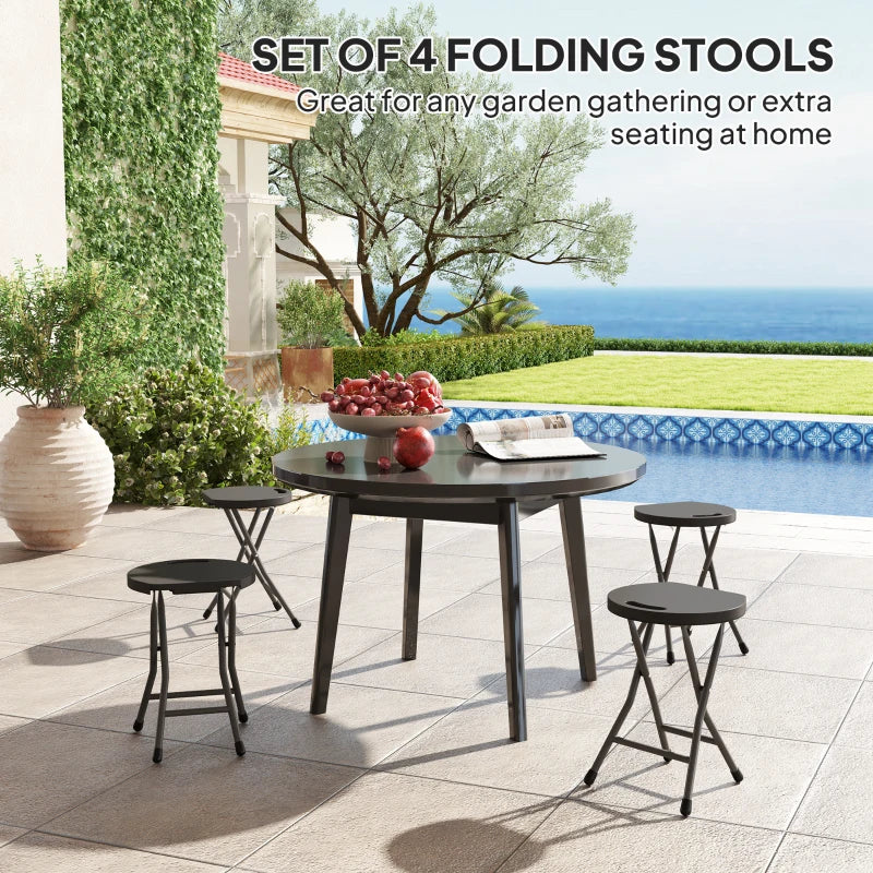 Set of Four Charcoal Grey Folding Carry Stools - Compact and Lightweight Design