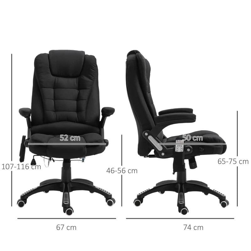 Vinsetto Heated Massage Recliner Chair - 6 Massage Points, 360° Swivel, Linen-Feel Fabric, Black Office Chair