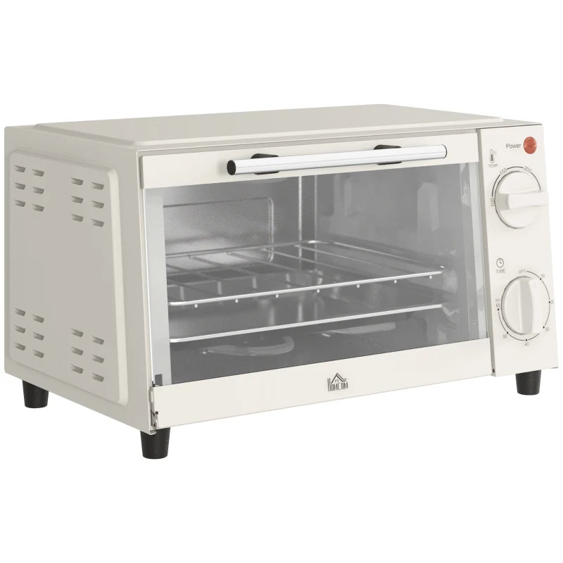 Compact 9L Mini Oven & Electric Grill - Adjustable Temp, Timer, Dishwasher Safe Tray, 750W, Cream Color - Perfect for Small Spaces