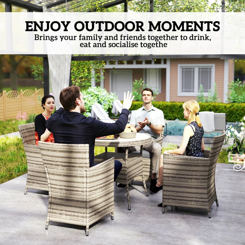 Grey Five-Piece Rattan Garden Furniture Set with Two-Tier Table for Outdoor Patio