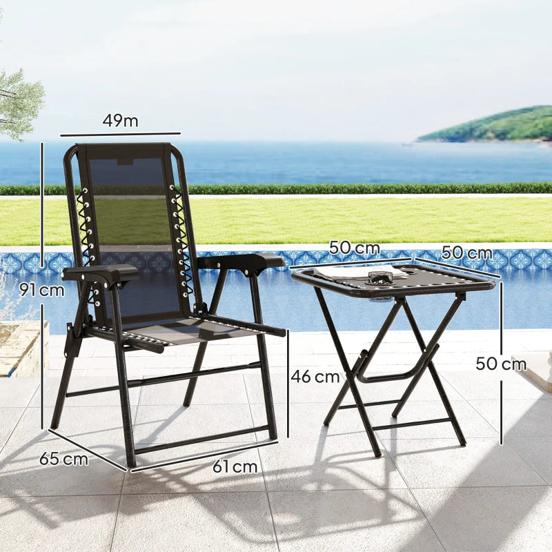 Black Three-Piece Garden Table and Chair Set